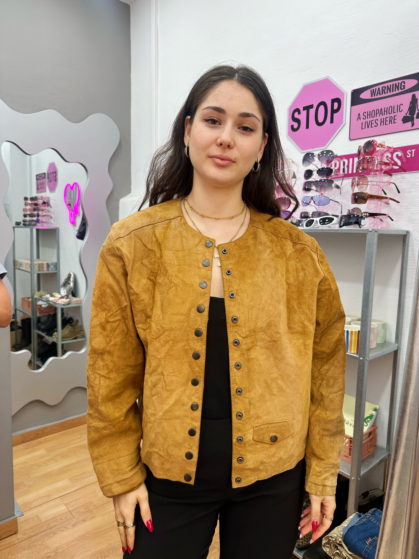 Buttoned up leather jacket