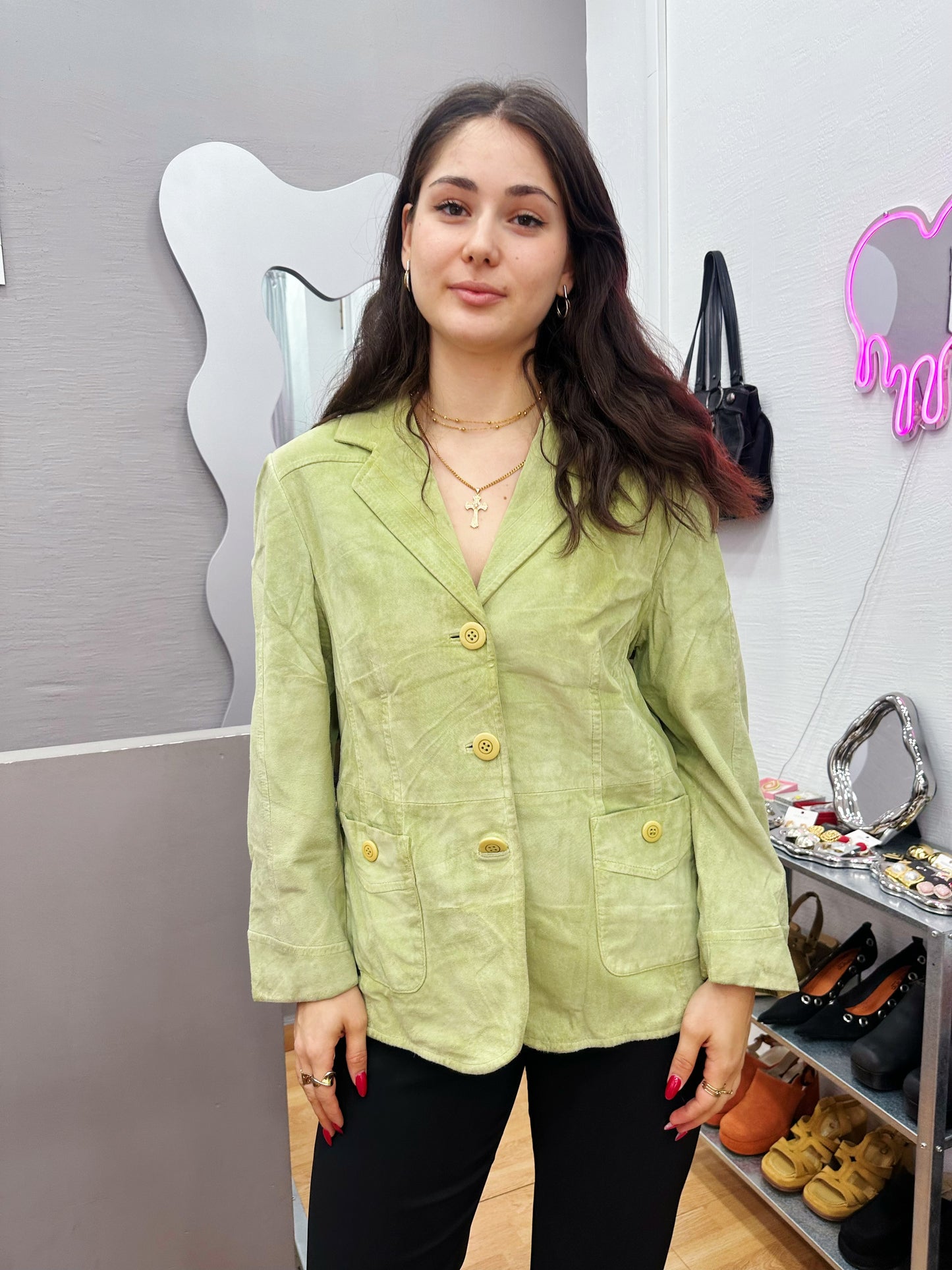 Light green leather jacket