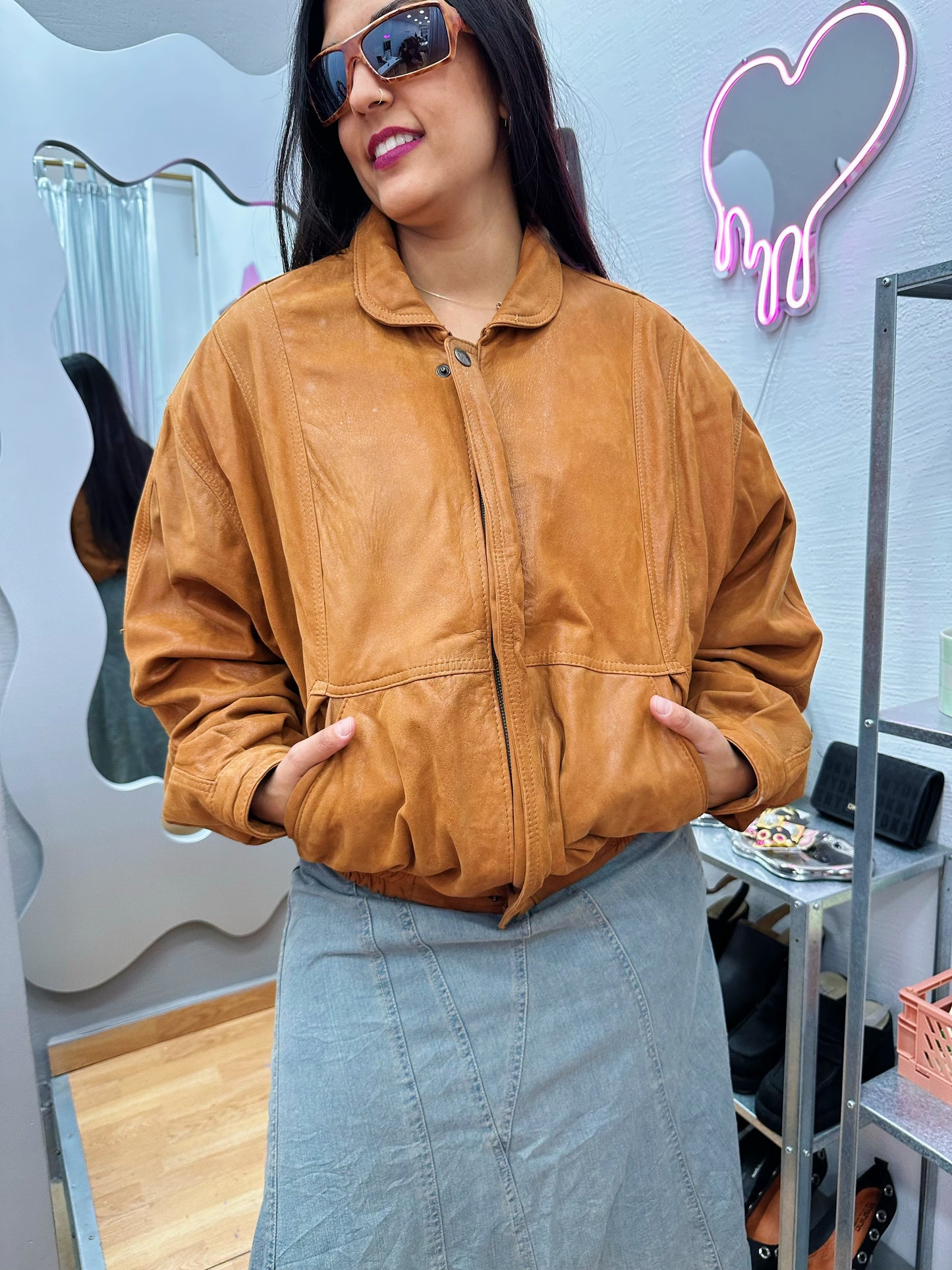 Leather bomber