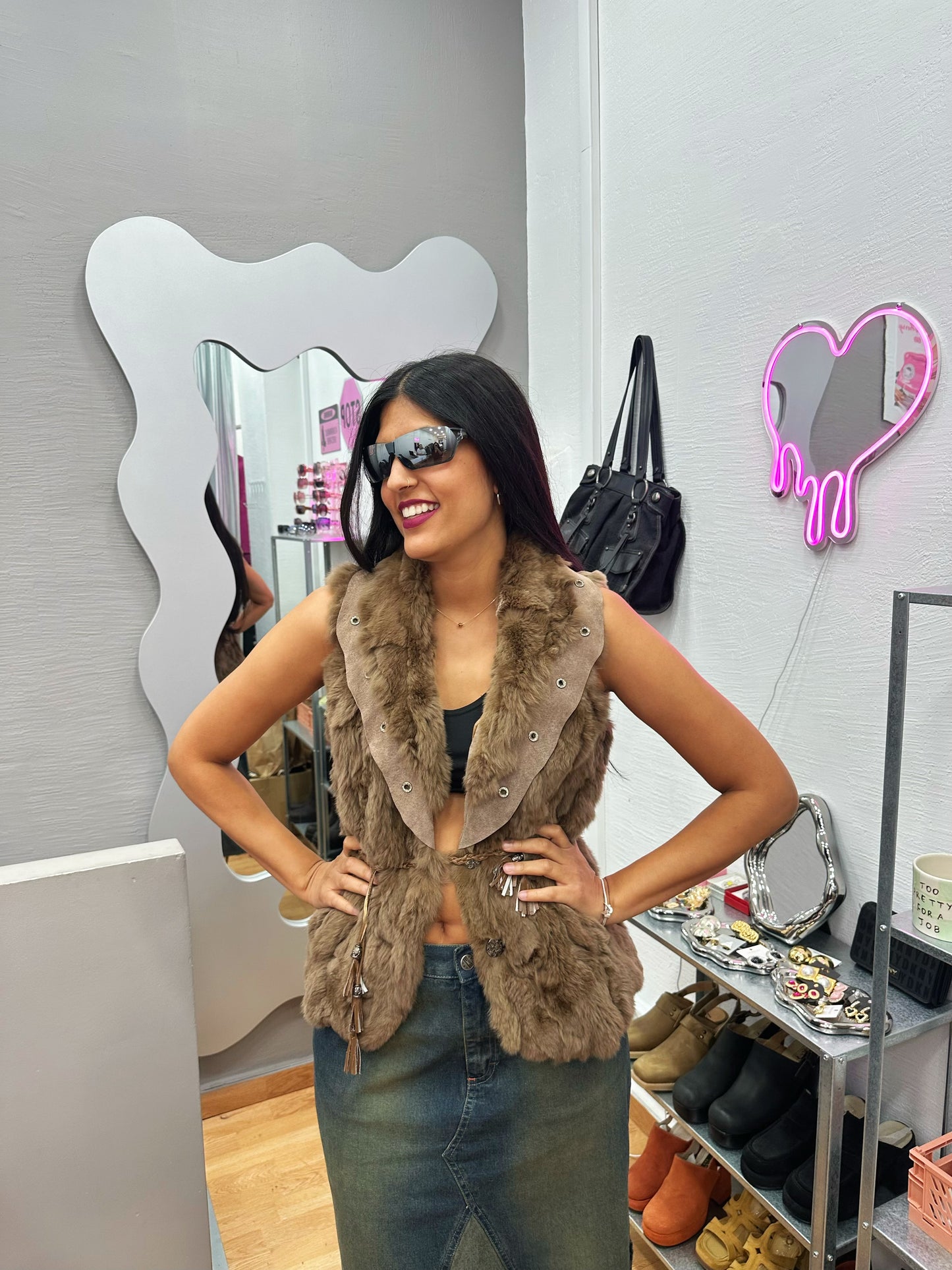 Real fur & leather vest