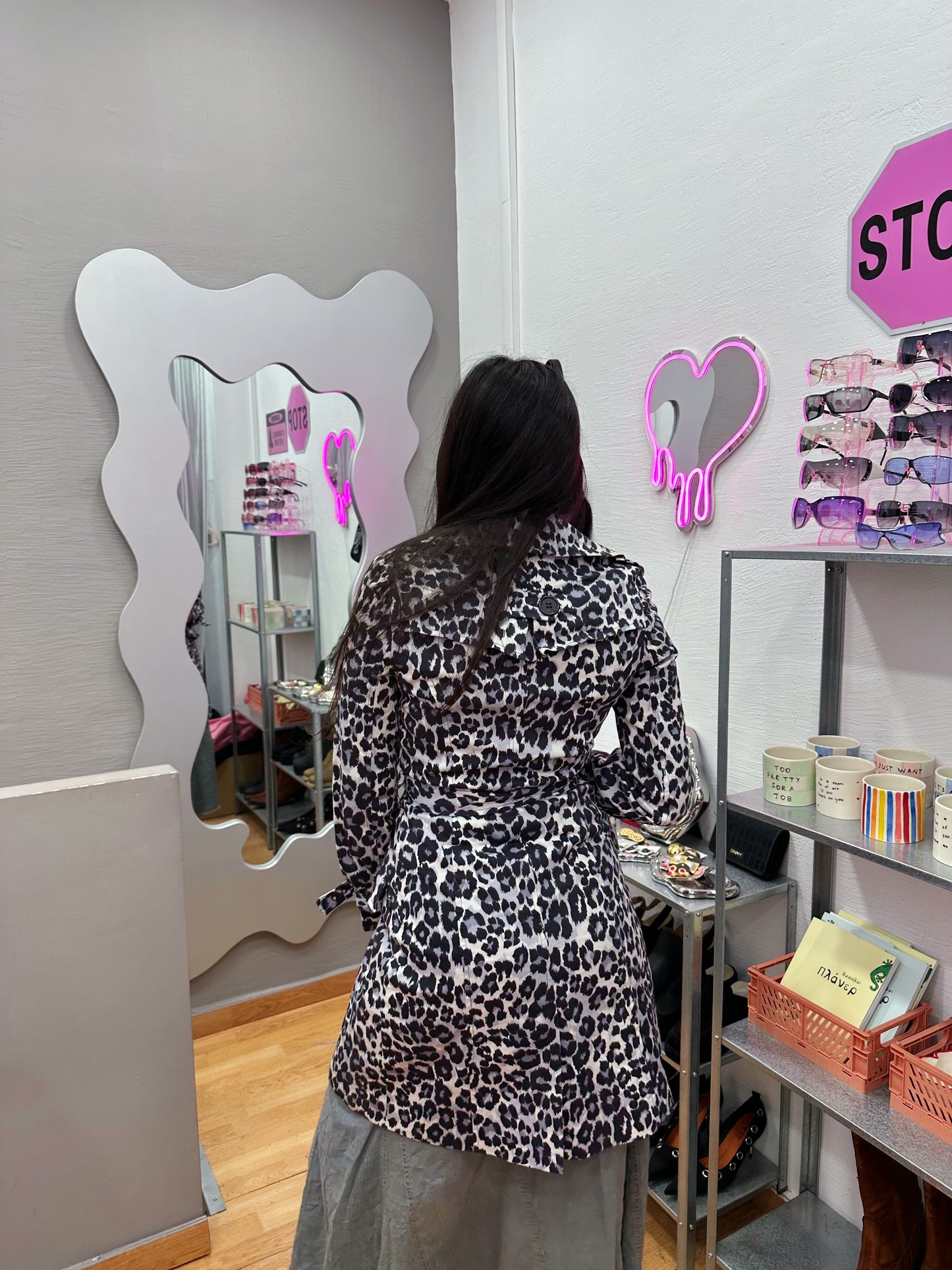 Leopard belted trench coat