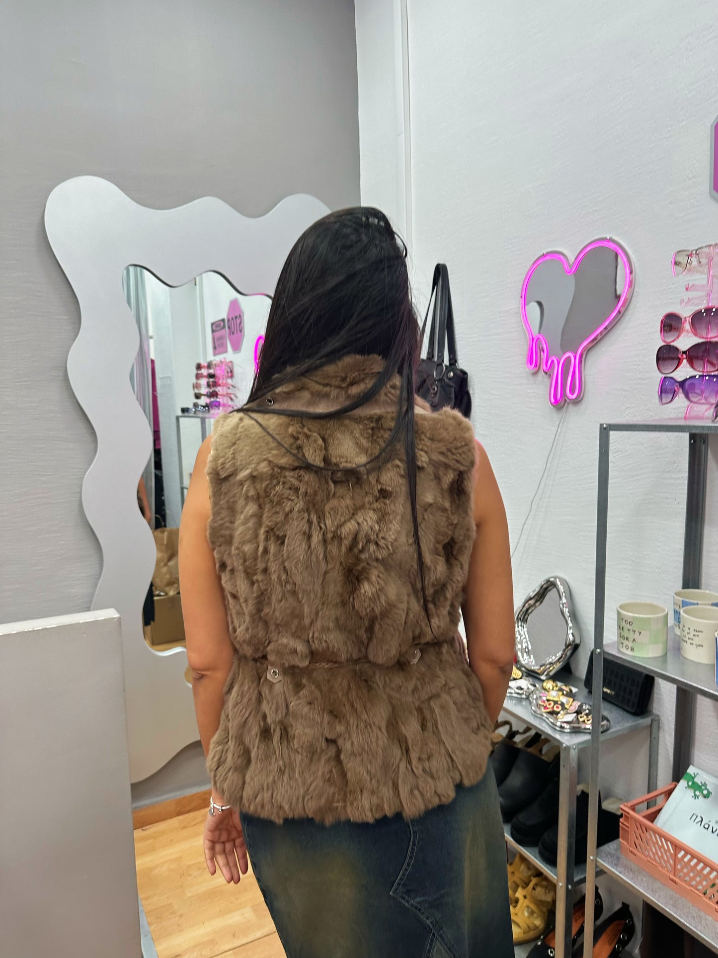 Real fur & leather vest