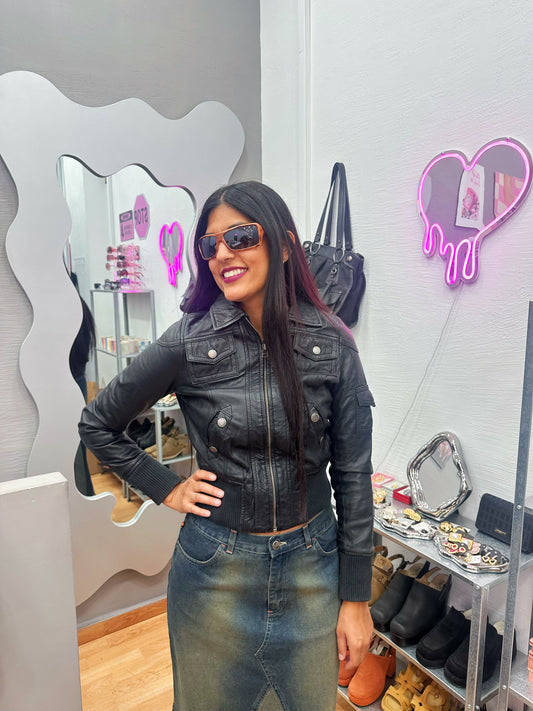 Leather biker bomber jacket