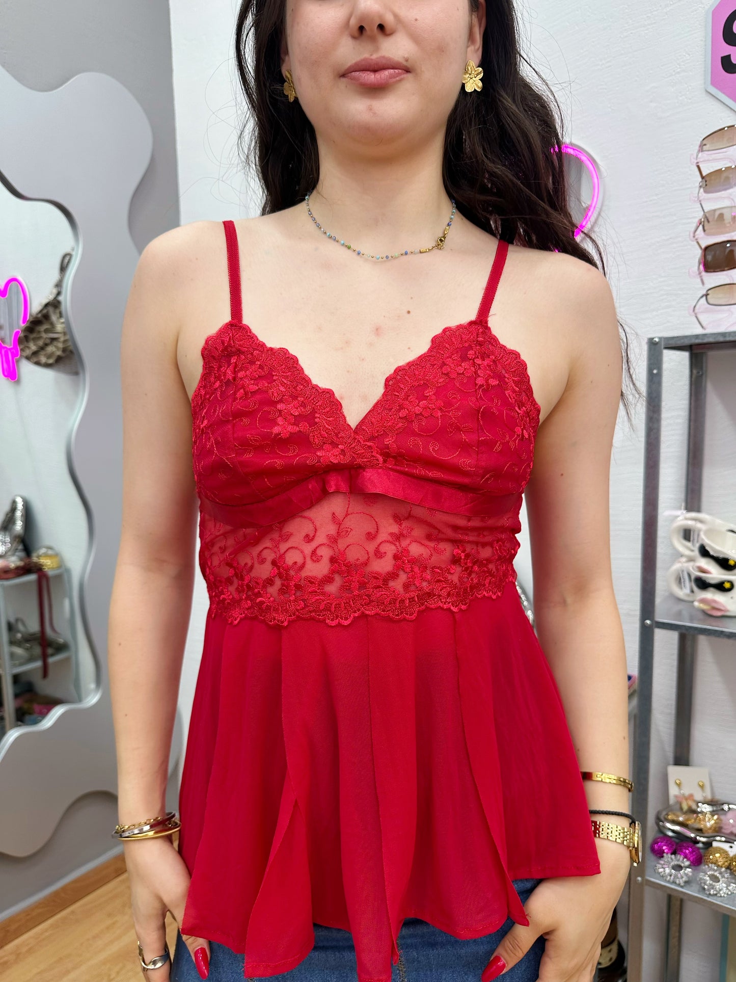 Red cami top