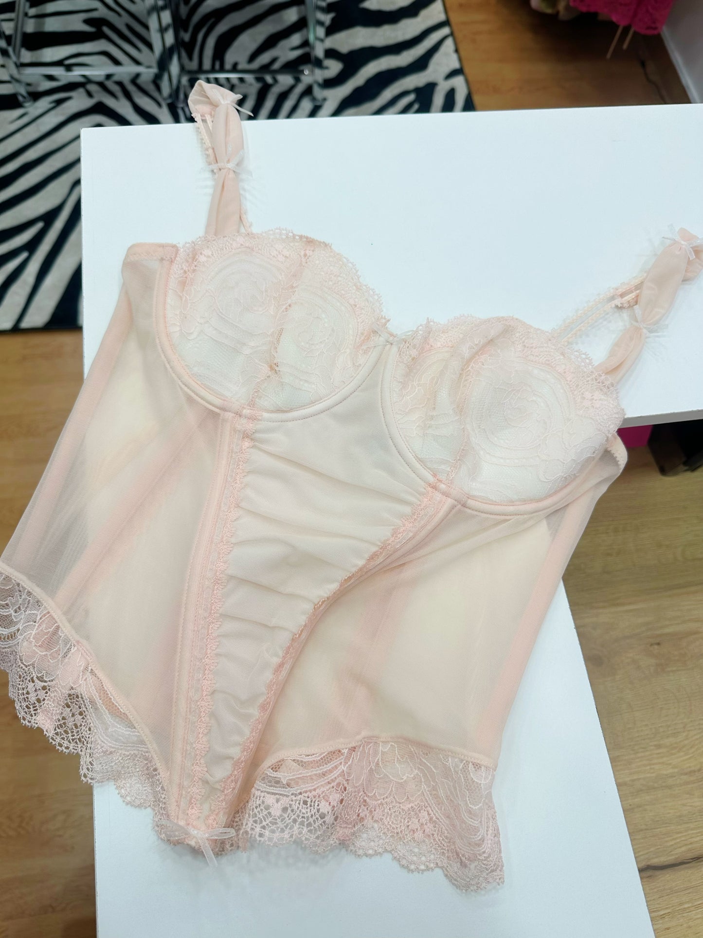 Pastel pink mesh corset