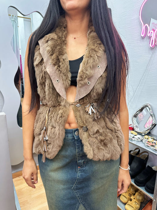 Real fur & leather vest