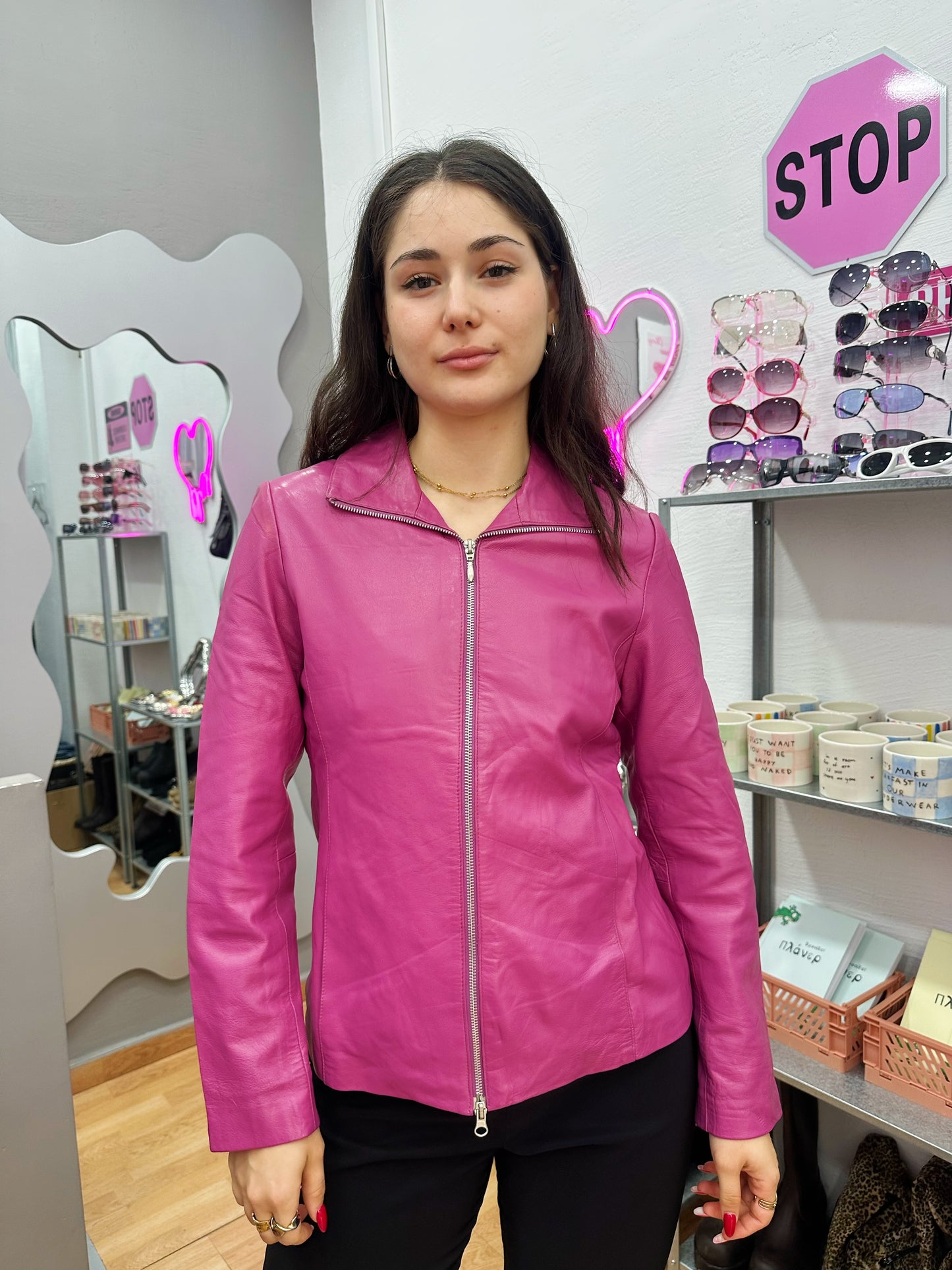 Zip up leather jacket