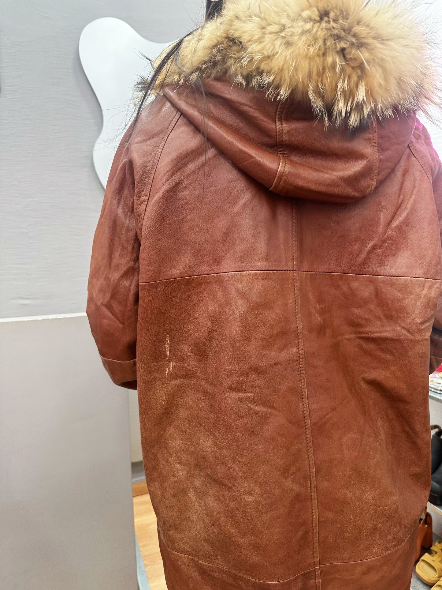 Genuine leather parka with fur