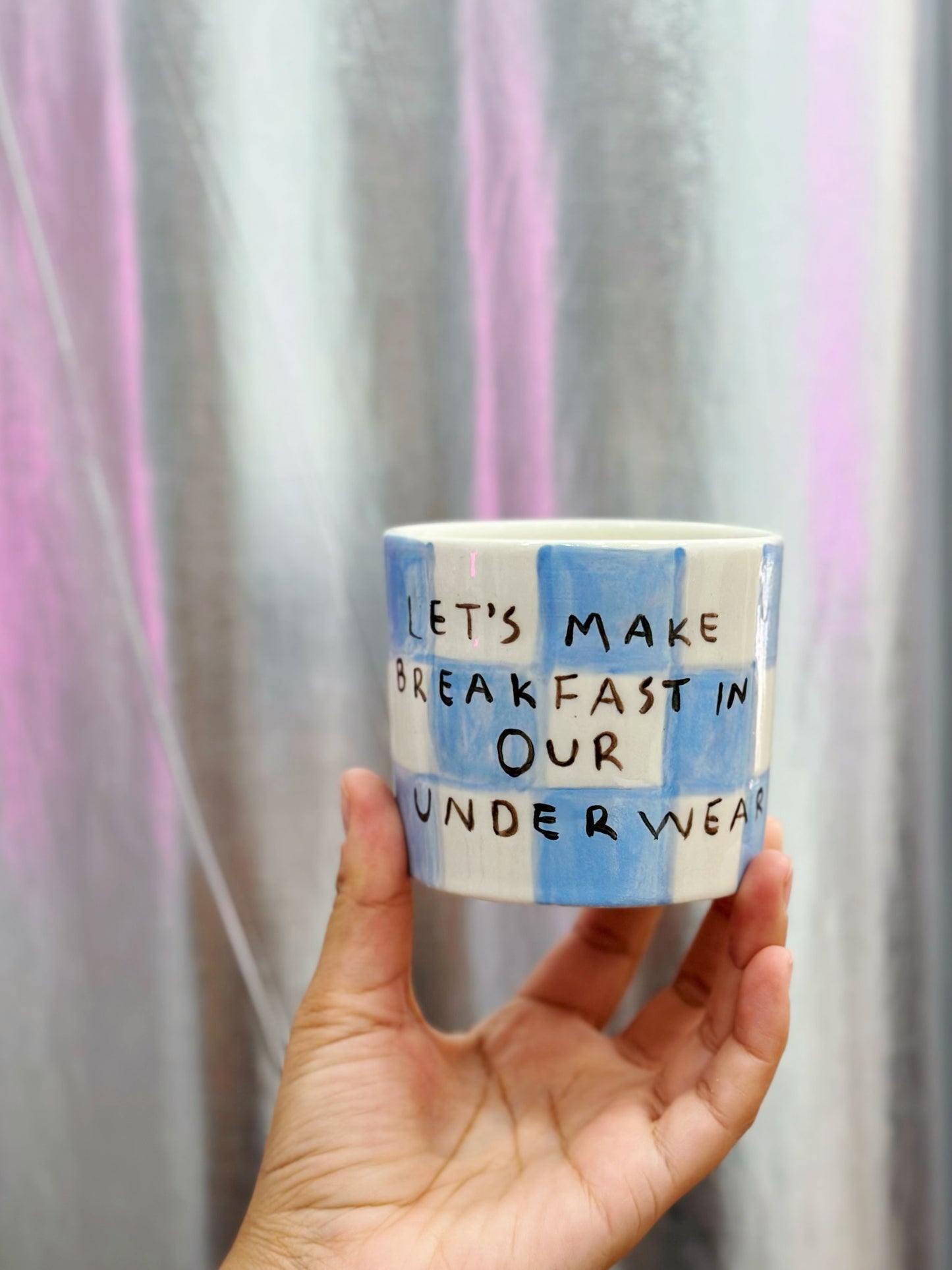 “Let’s make breakfast in our underwear” mug