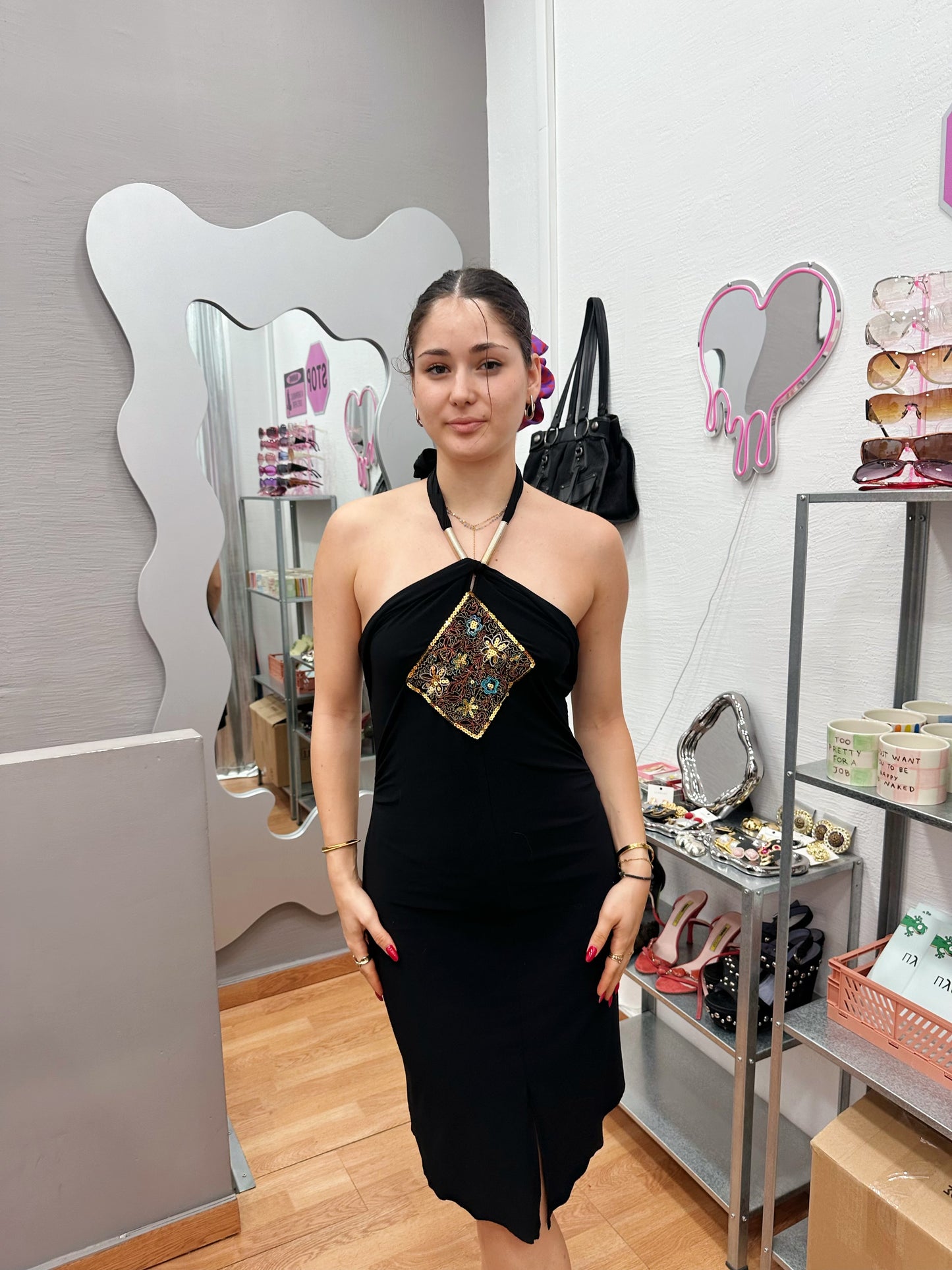 Black embellished dress