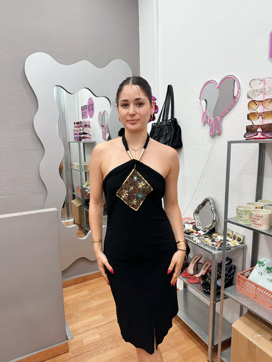 Black embellished dress
