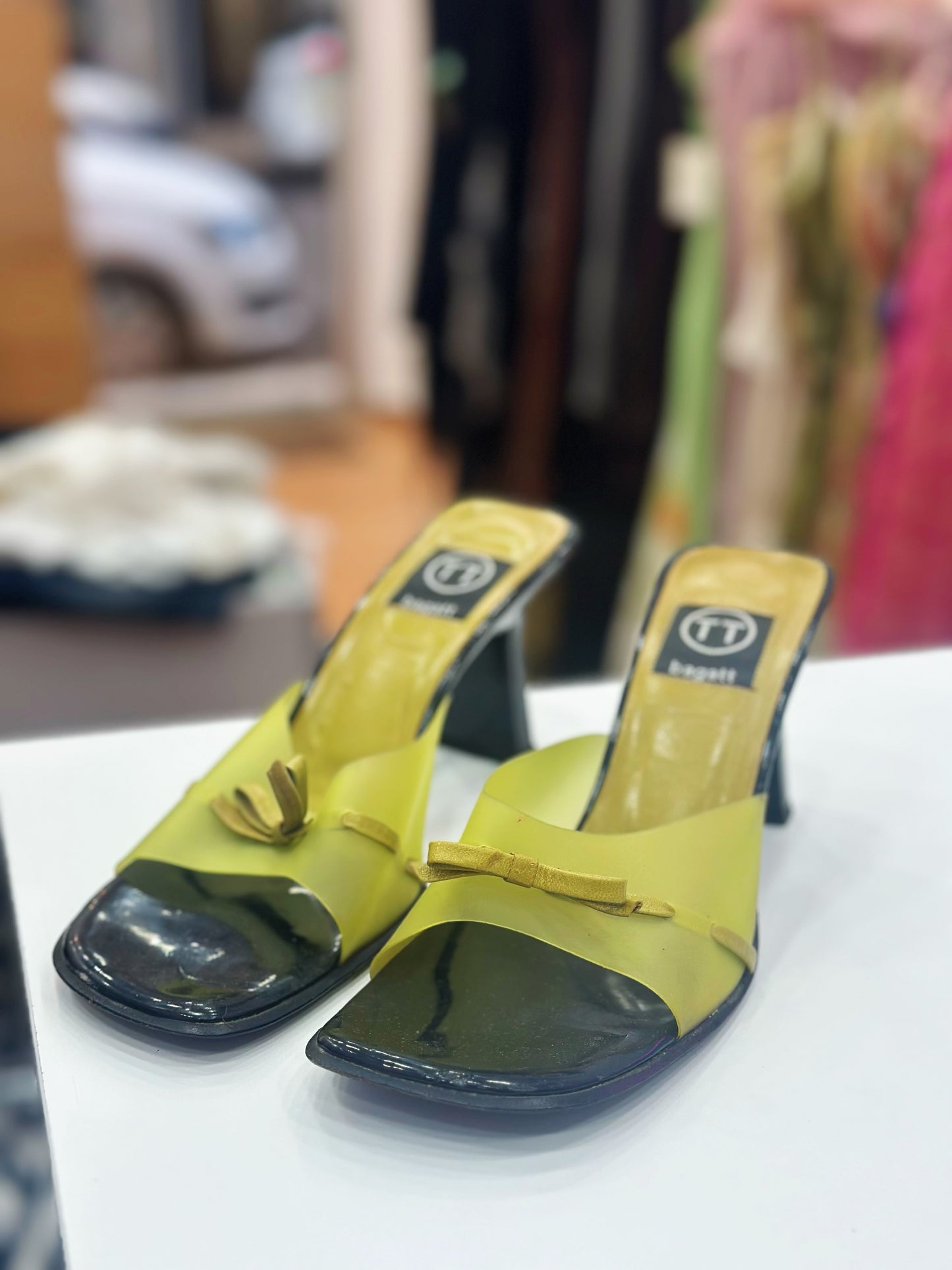 Lime green mules