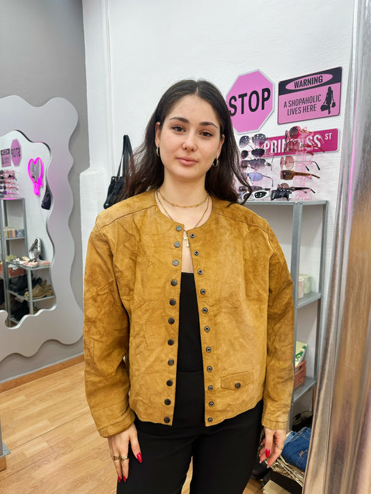 Buttoned up leather jacket