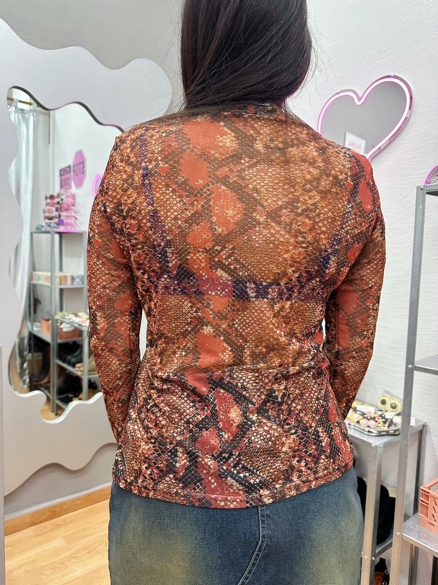 Snake print mesh top