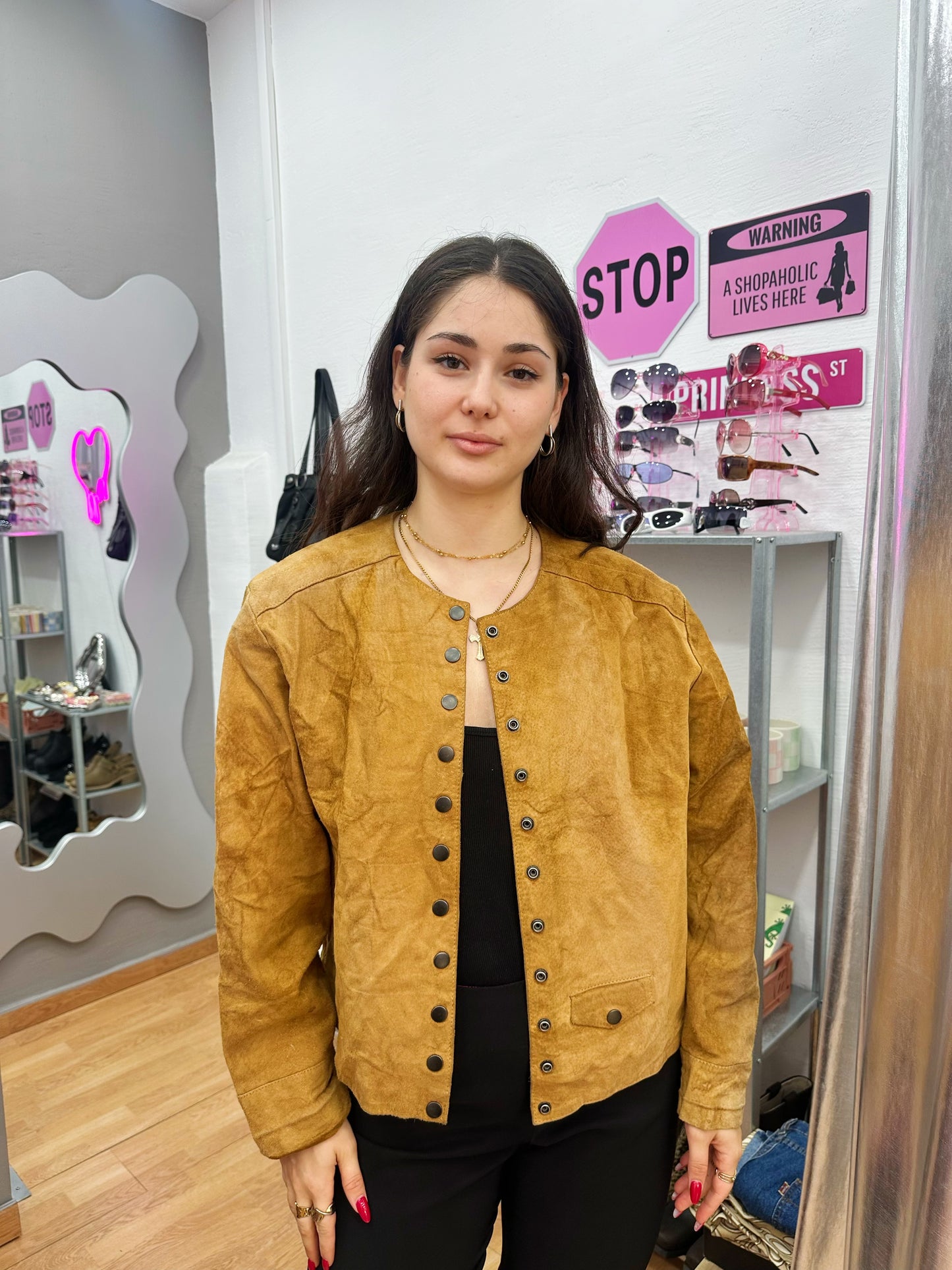 Buttoned up leather jacket