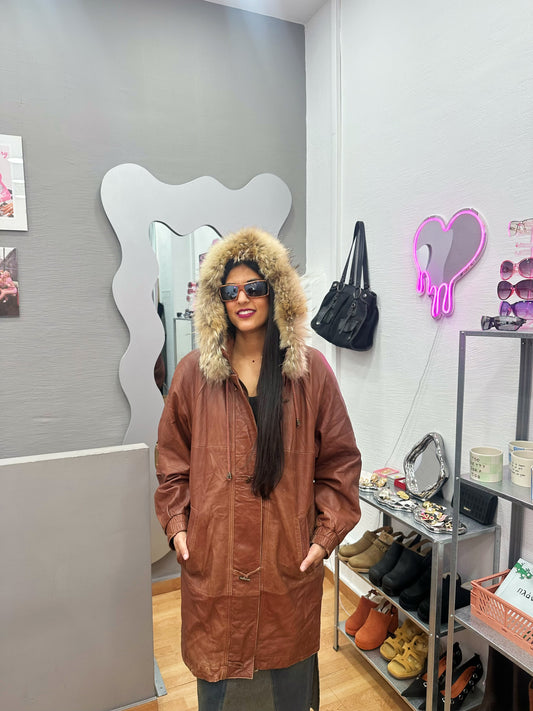 Genuine leather parka with fur
