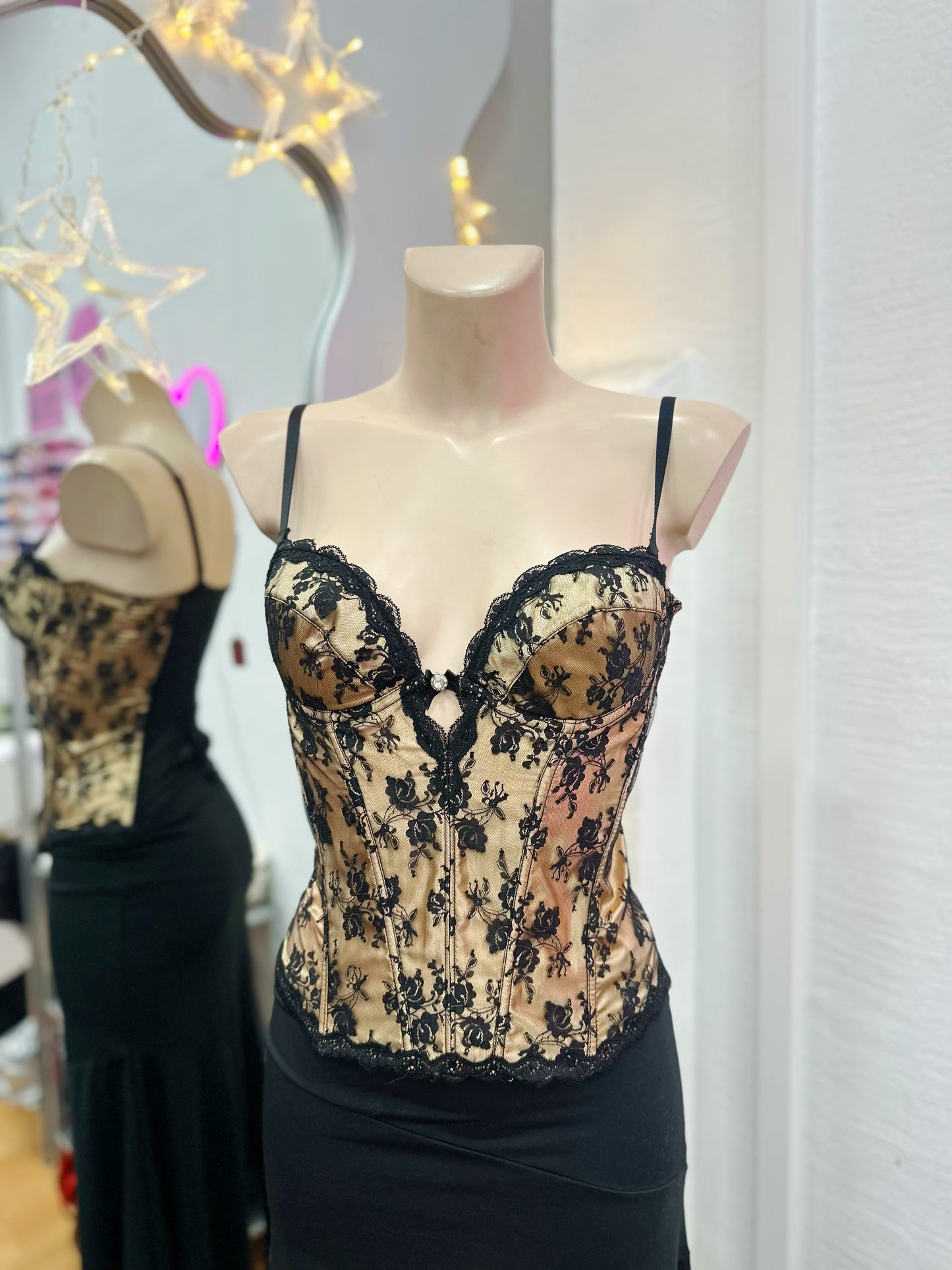 Gold corset with black lace