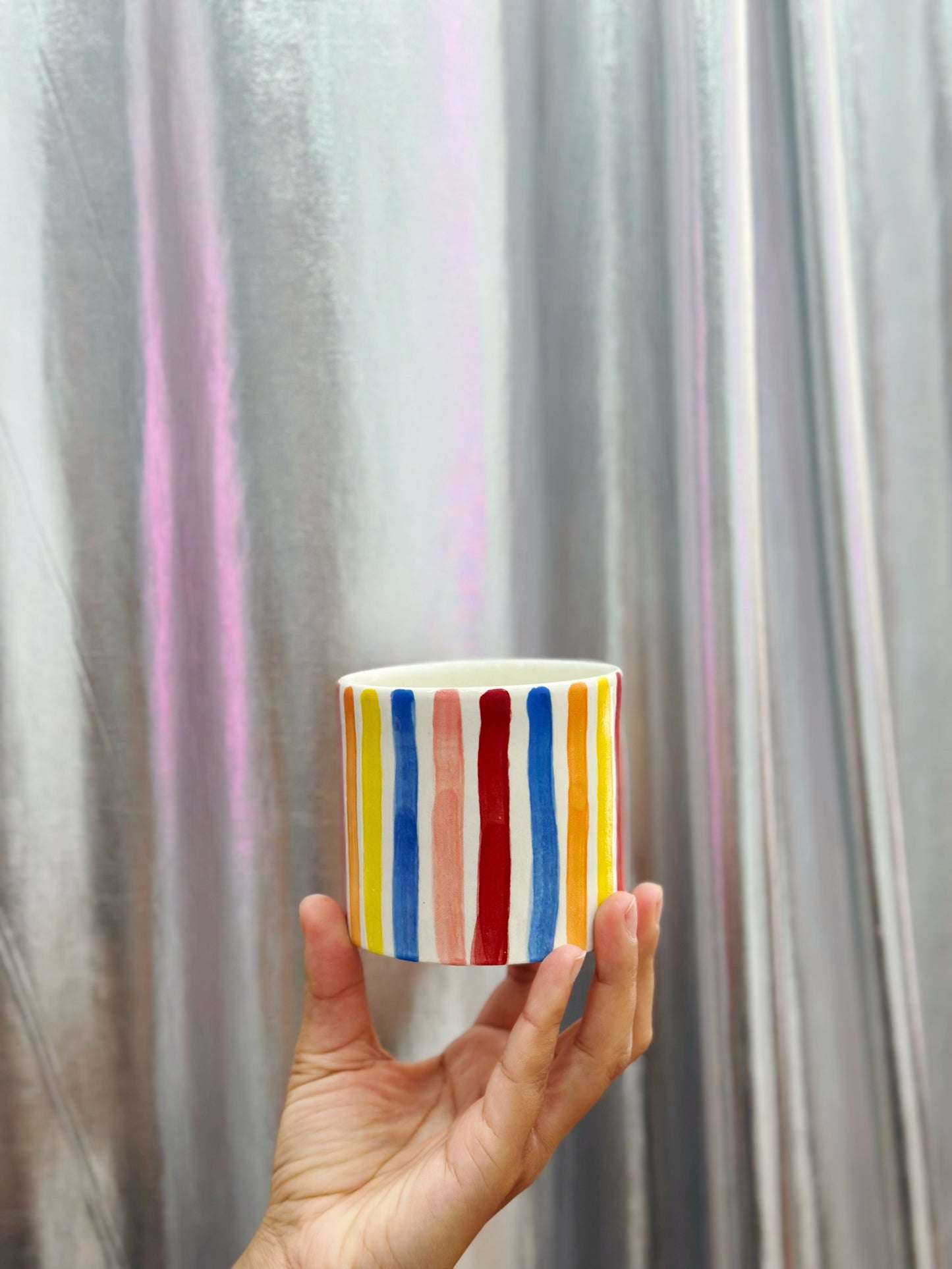 Striped handmade ceramic mug