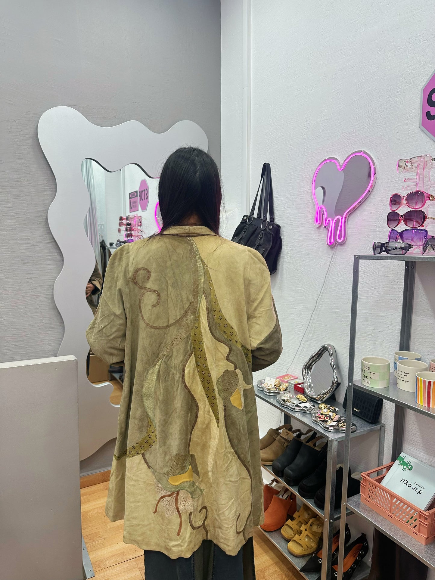 Leather embroidered jacket