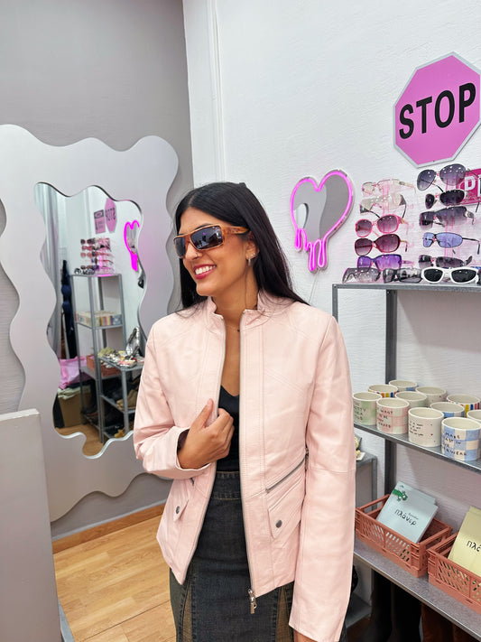 Baby pink leather jacket