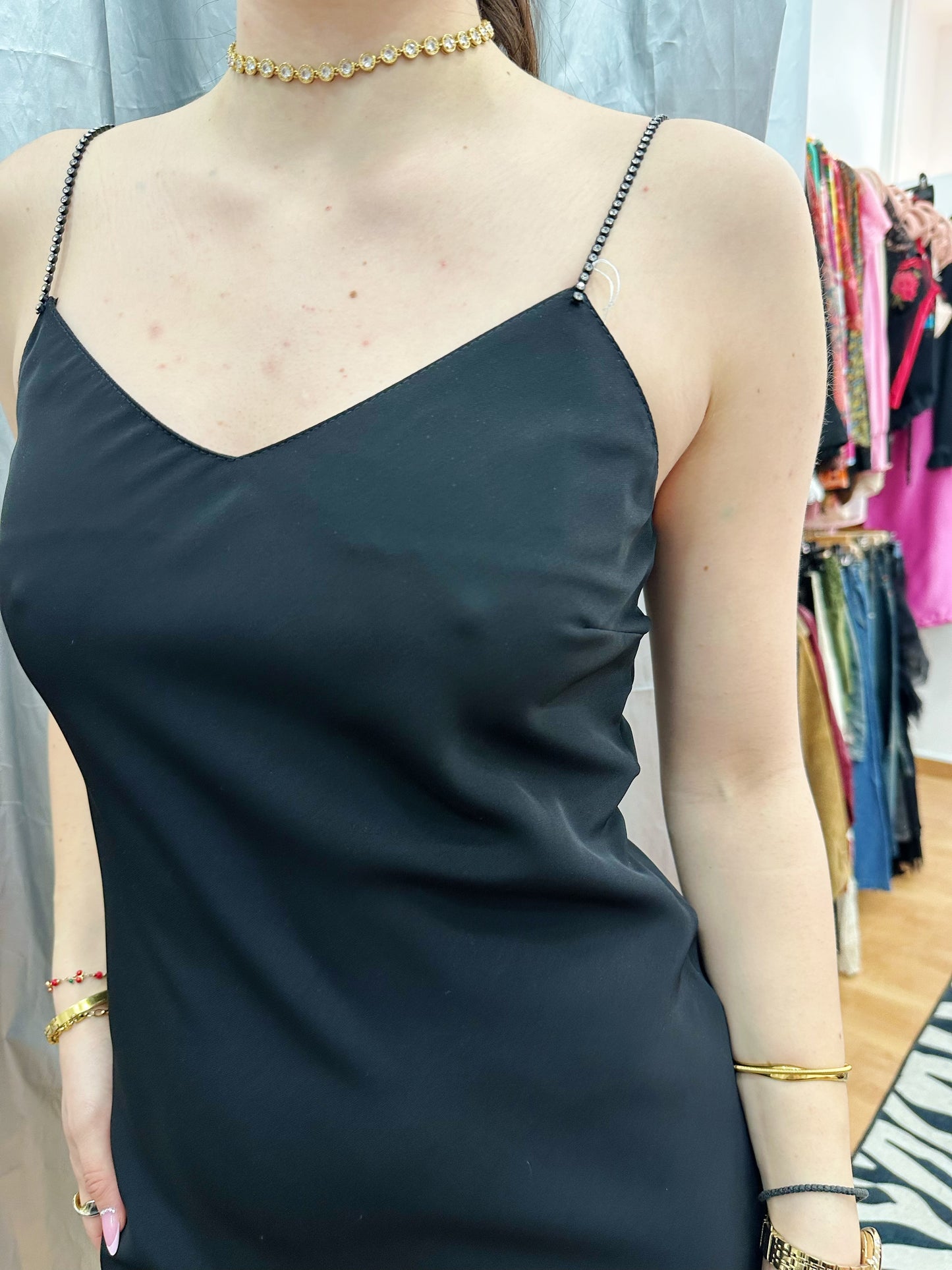 90s strappy dress with rhinestones