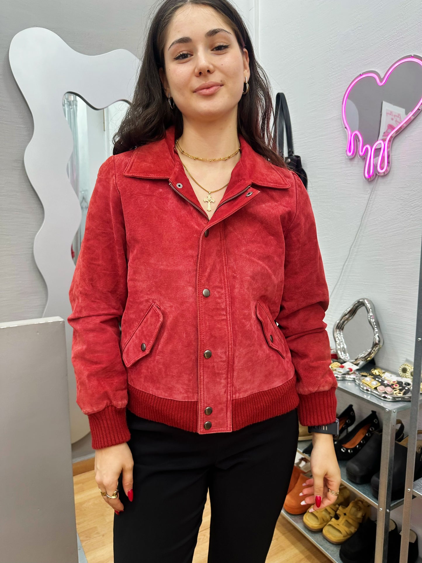 Leather bomber jacket