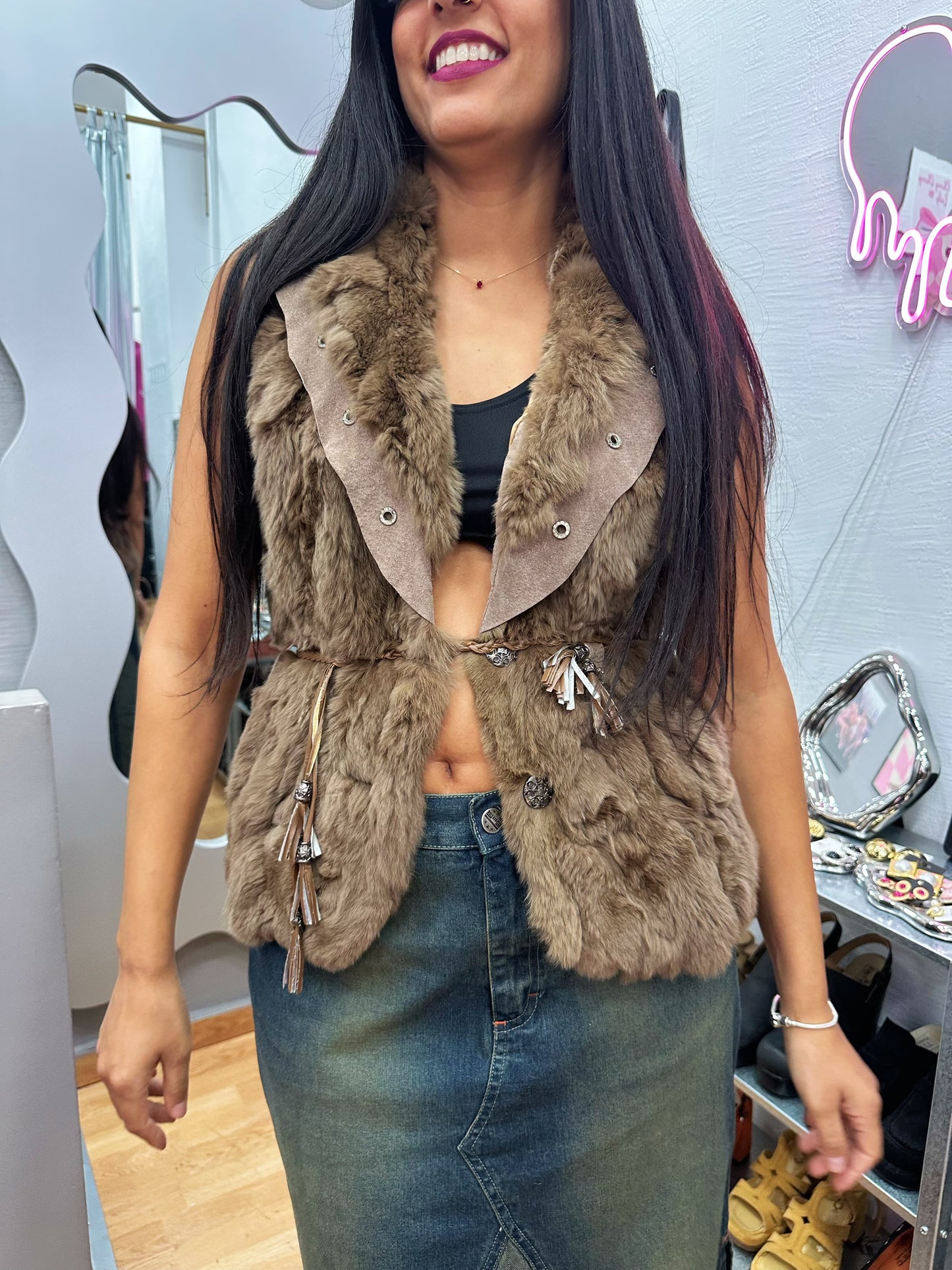Real fur & leather vest