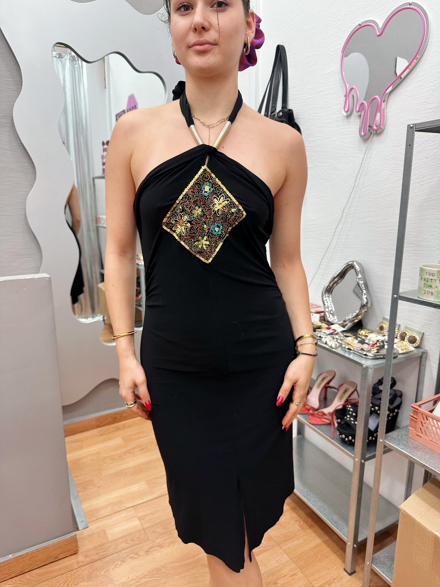 Black embellished dress