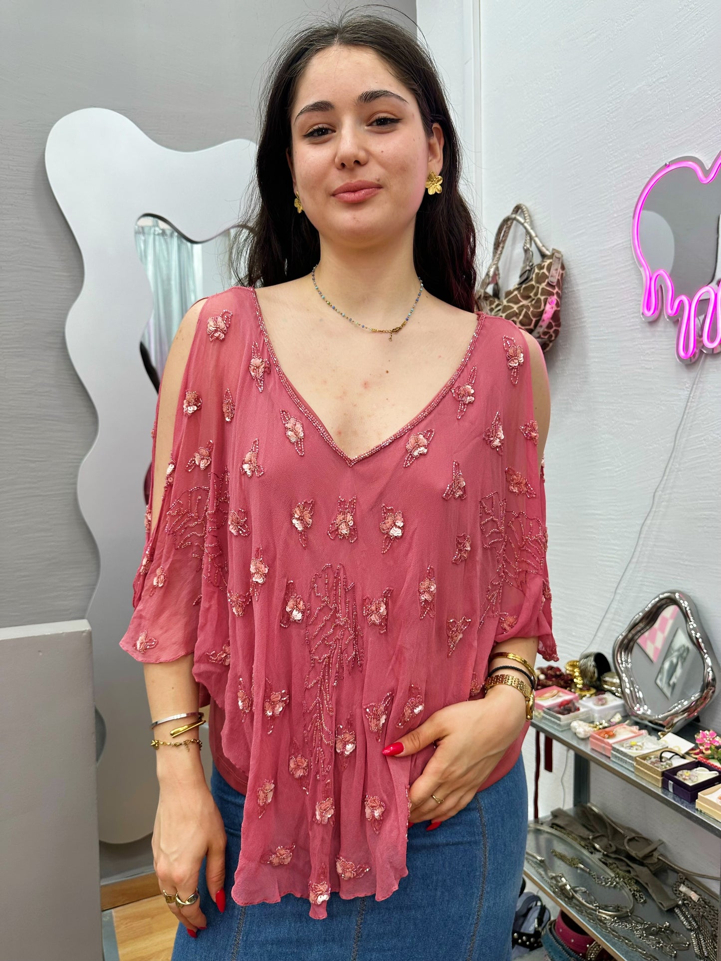 70s embellished blouse