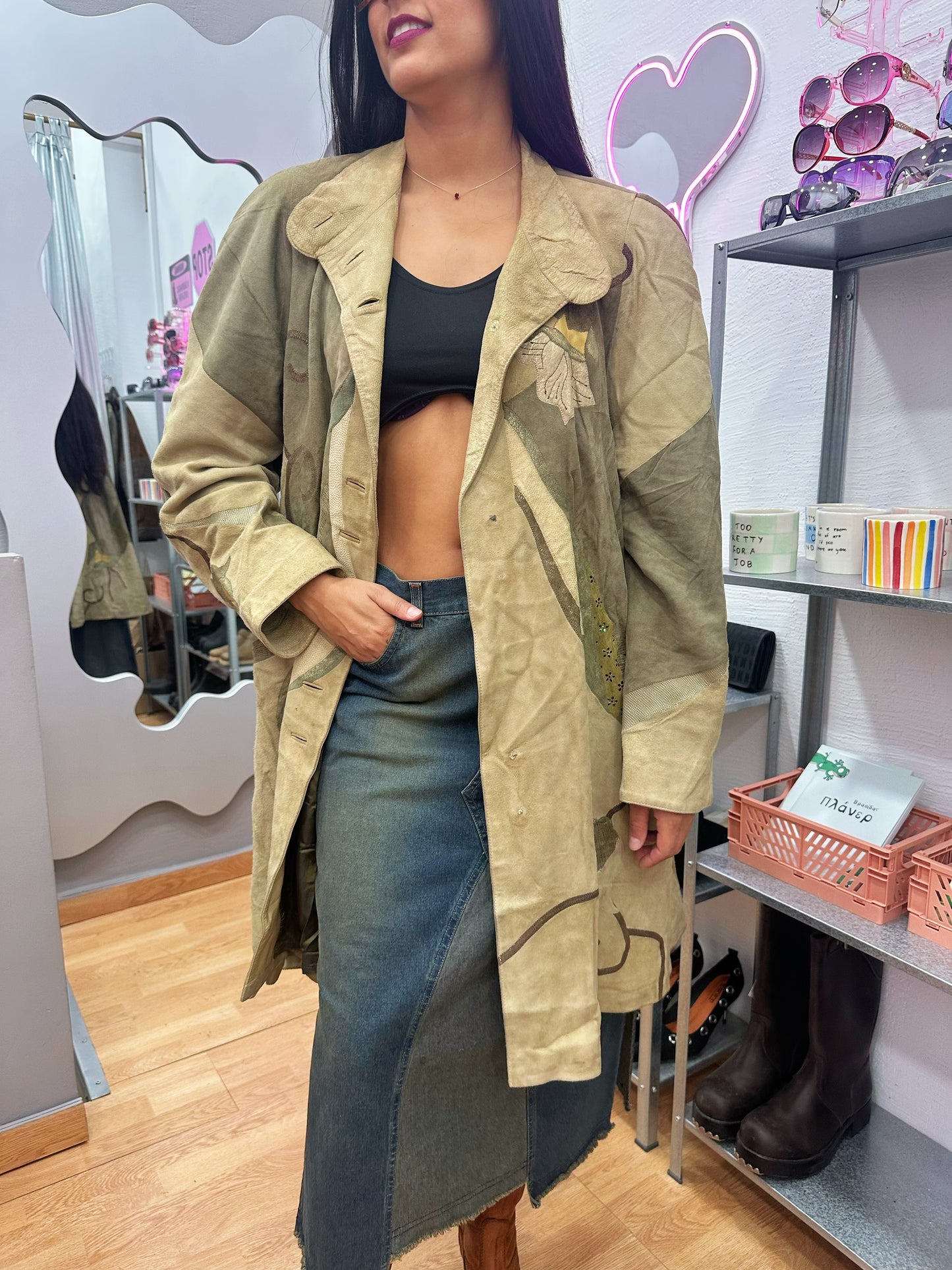 Leather embroidered jacket