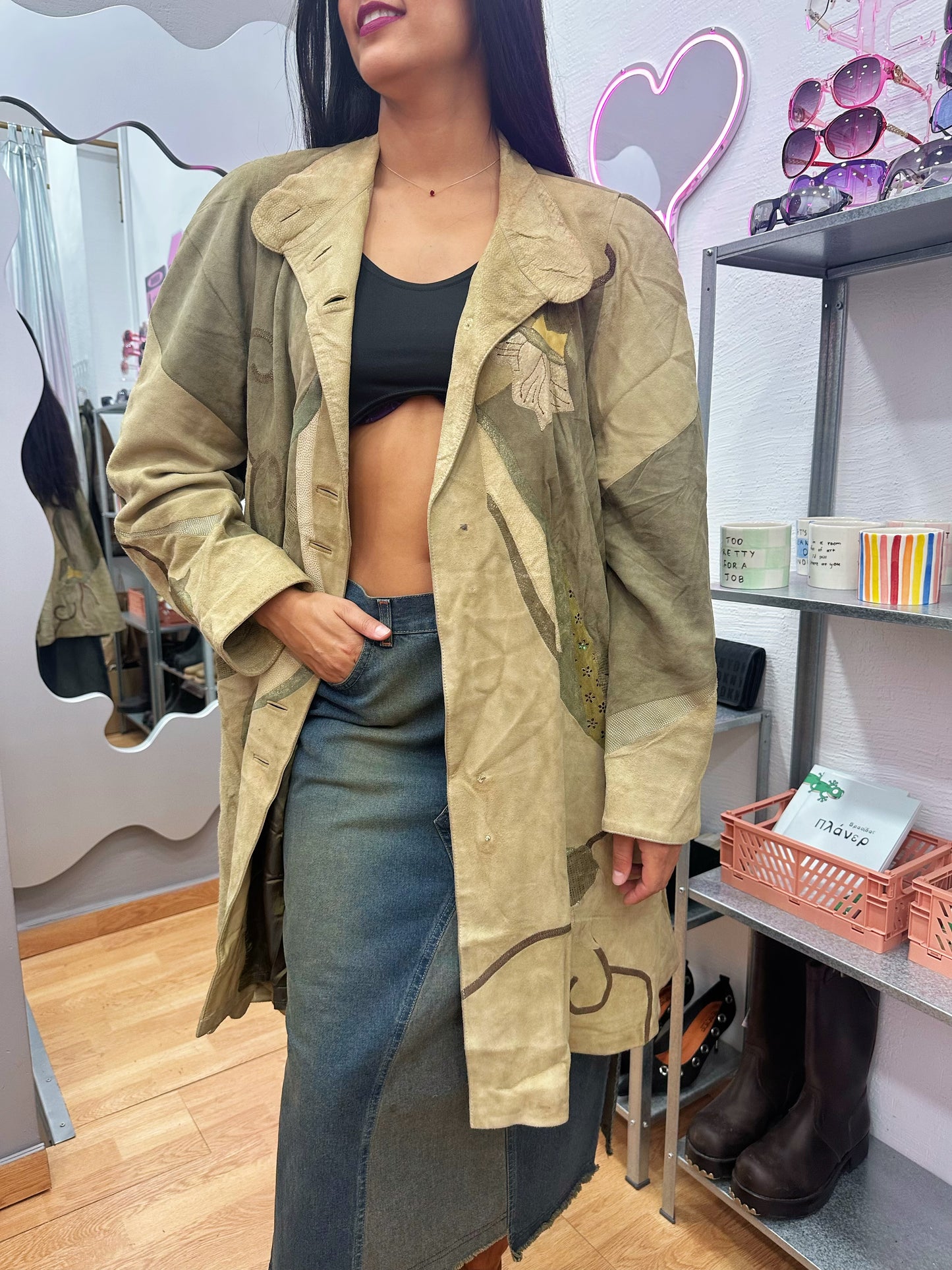 Leather embroidered jacket