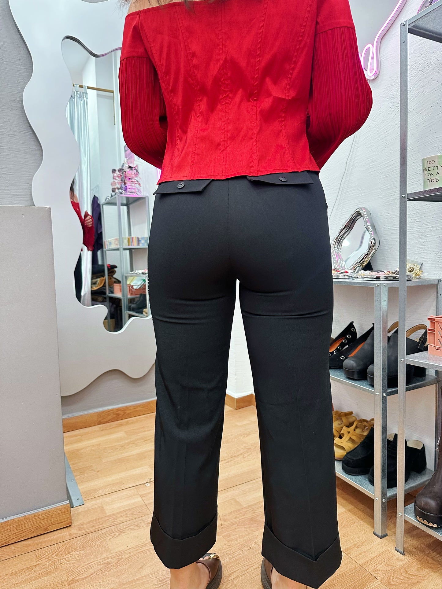 Vintage trousers with rhinestone dragon