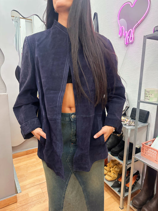 Purple leather jacket with mao neck