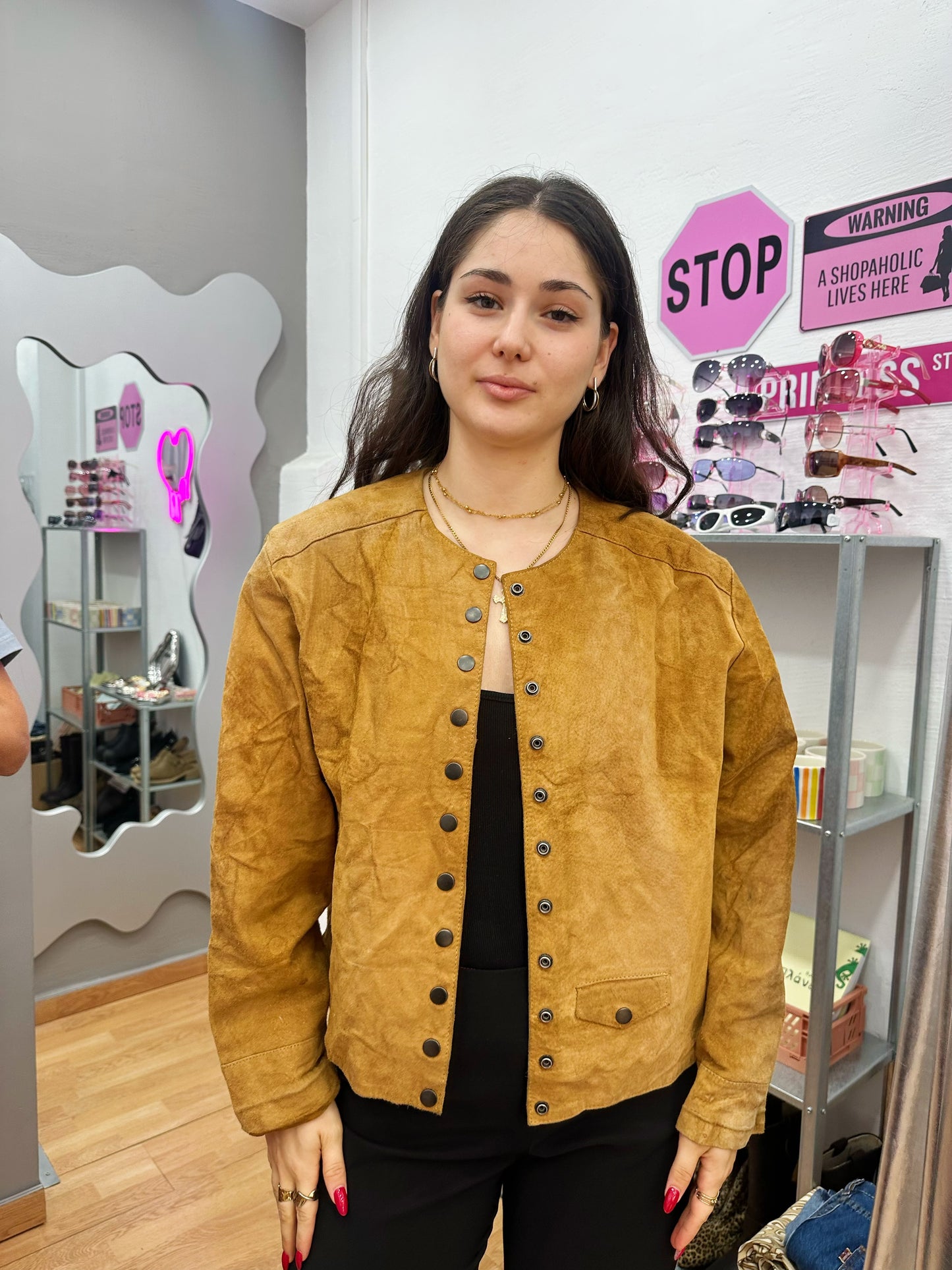 Buttoned up leather jacket