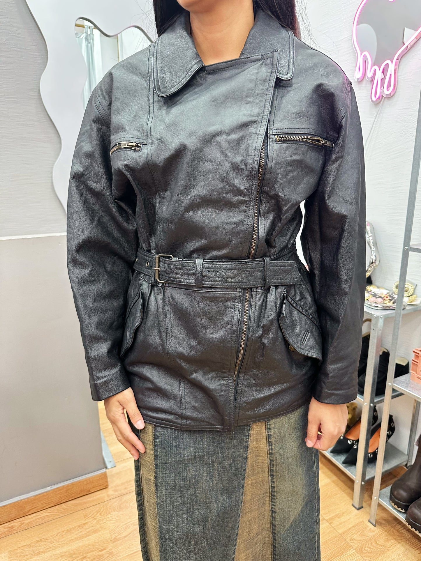 Belted biker jacket
