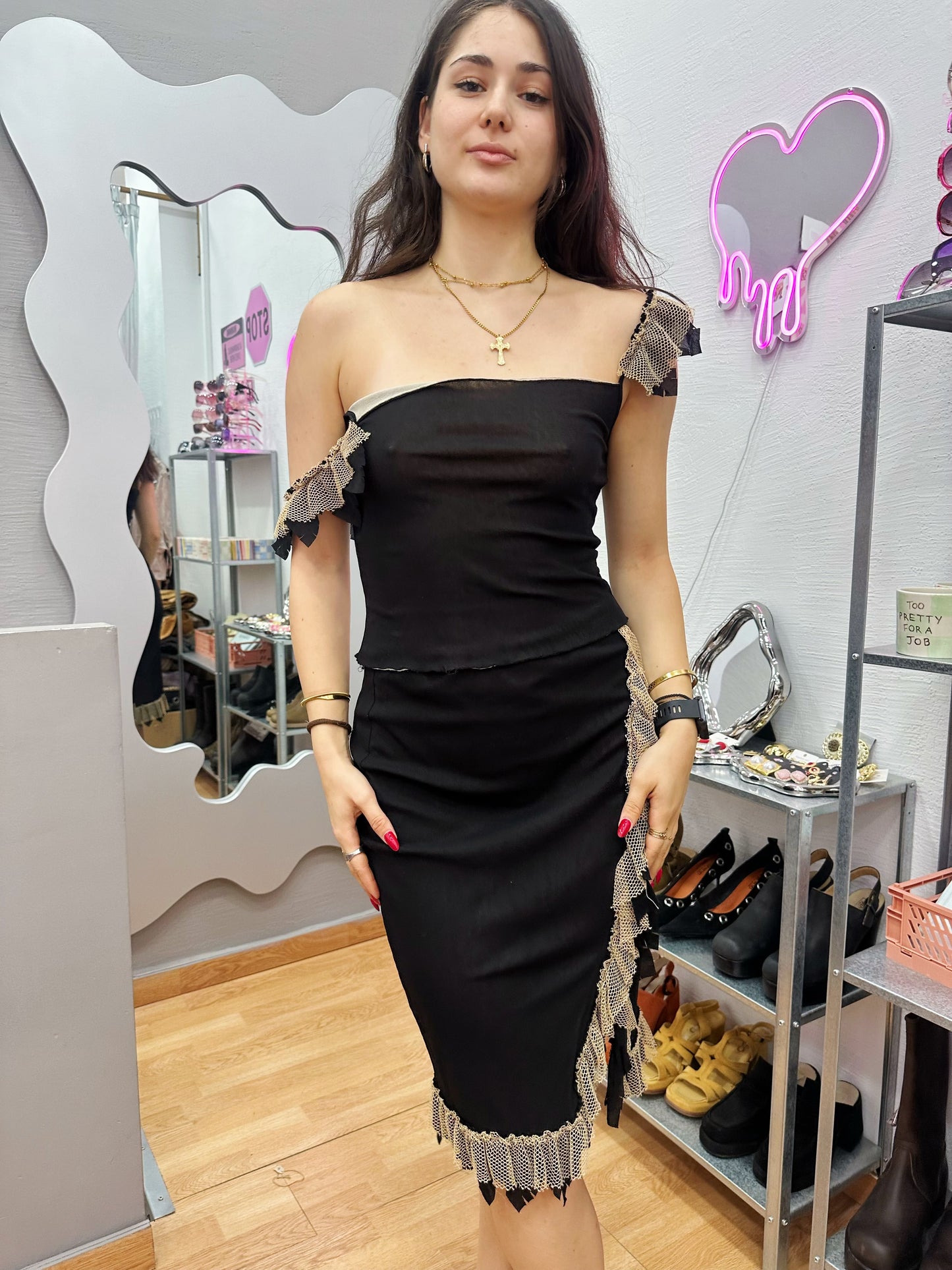 Vintage black set with lace details
