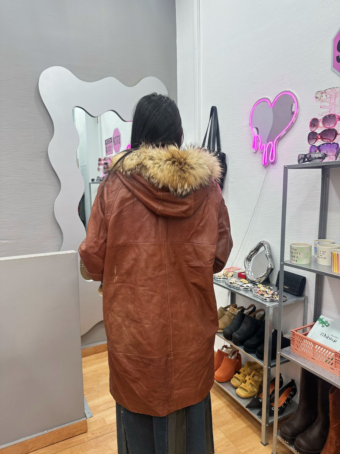 Genuine leather parka with fur
