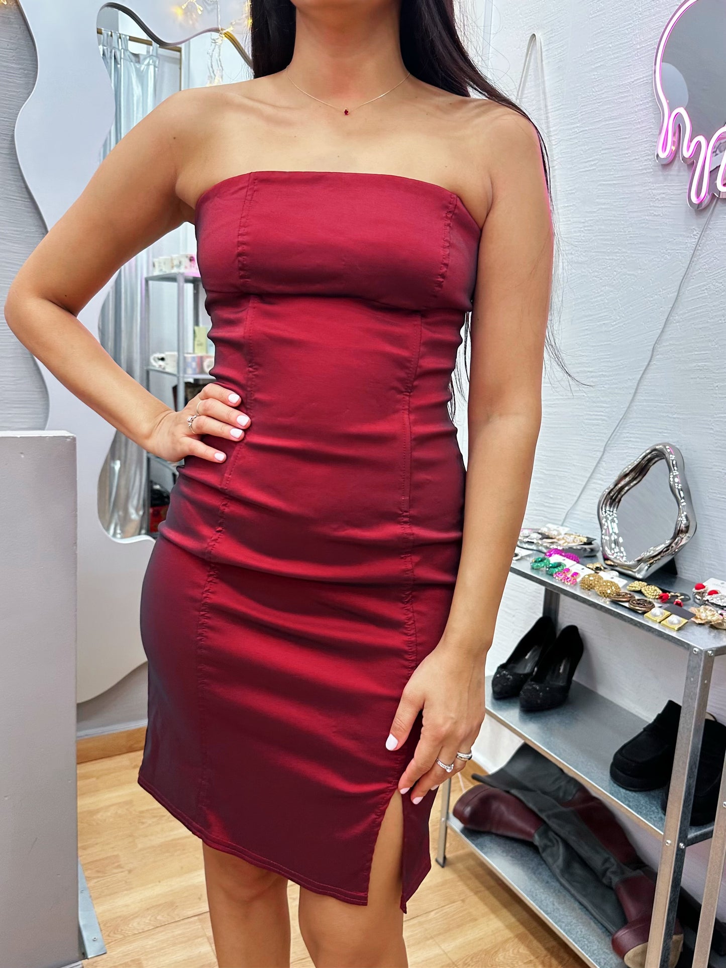 90s corset fit strapless dress