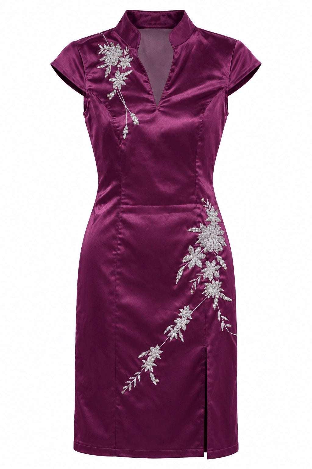 Vintage satin embroidered quipao dress