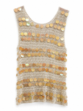 Vintage crochet blouse with sequins and pearls