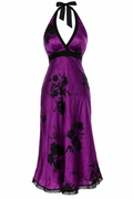 Satin midi halter neck dress with black flowers & small beads