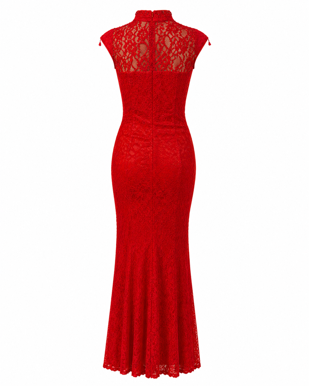 Lace maxi quipao dress with beads