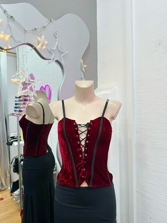Burgundy velvet corset