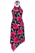 Halter neck asymmetrical floral dress