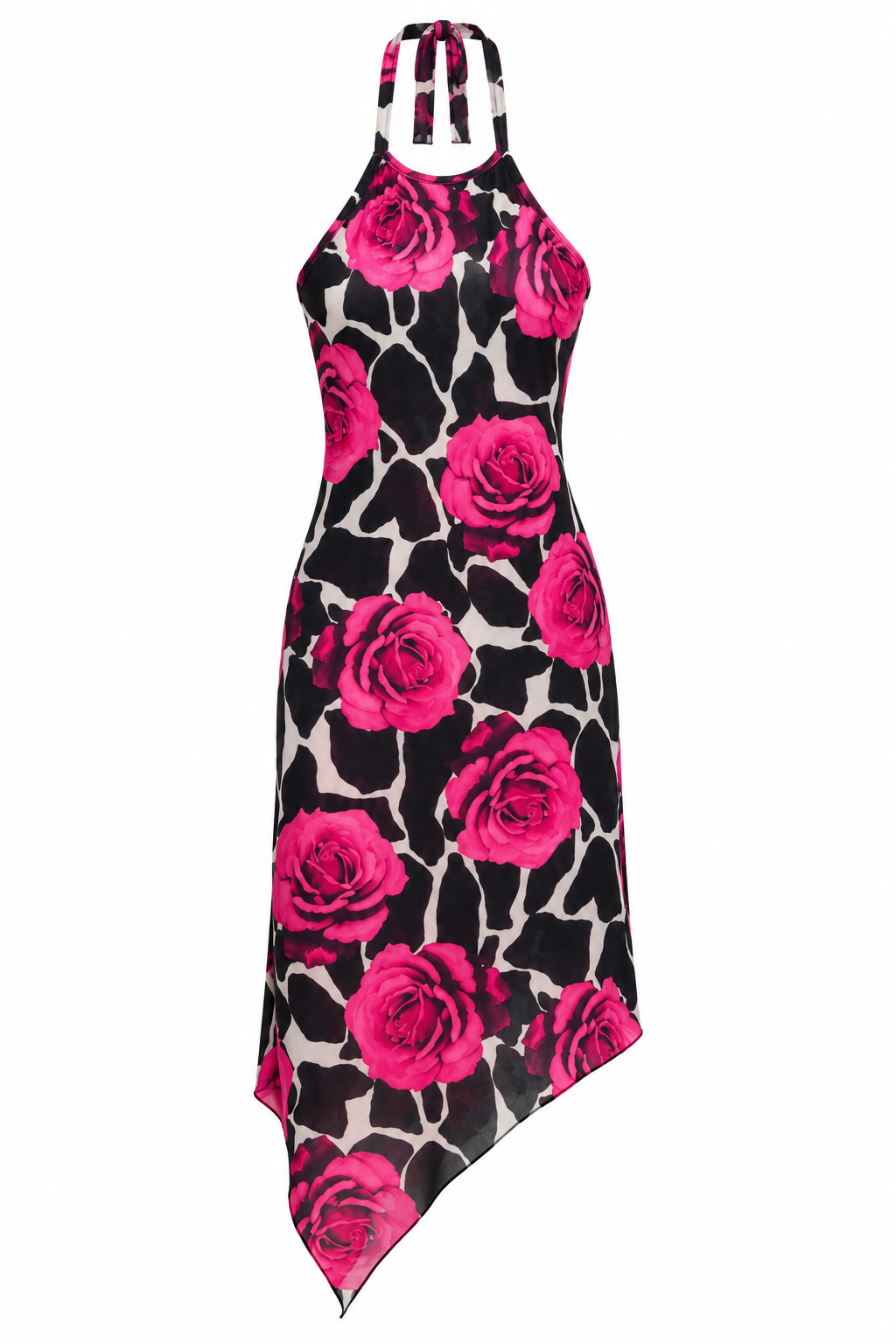 Halter neck asymmetrical floral dress