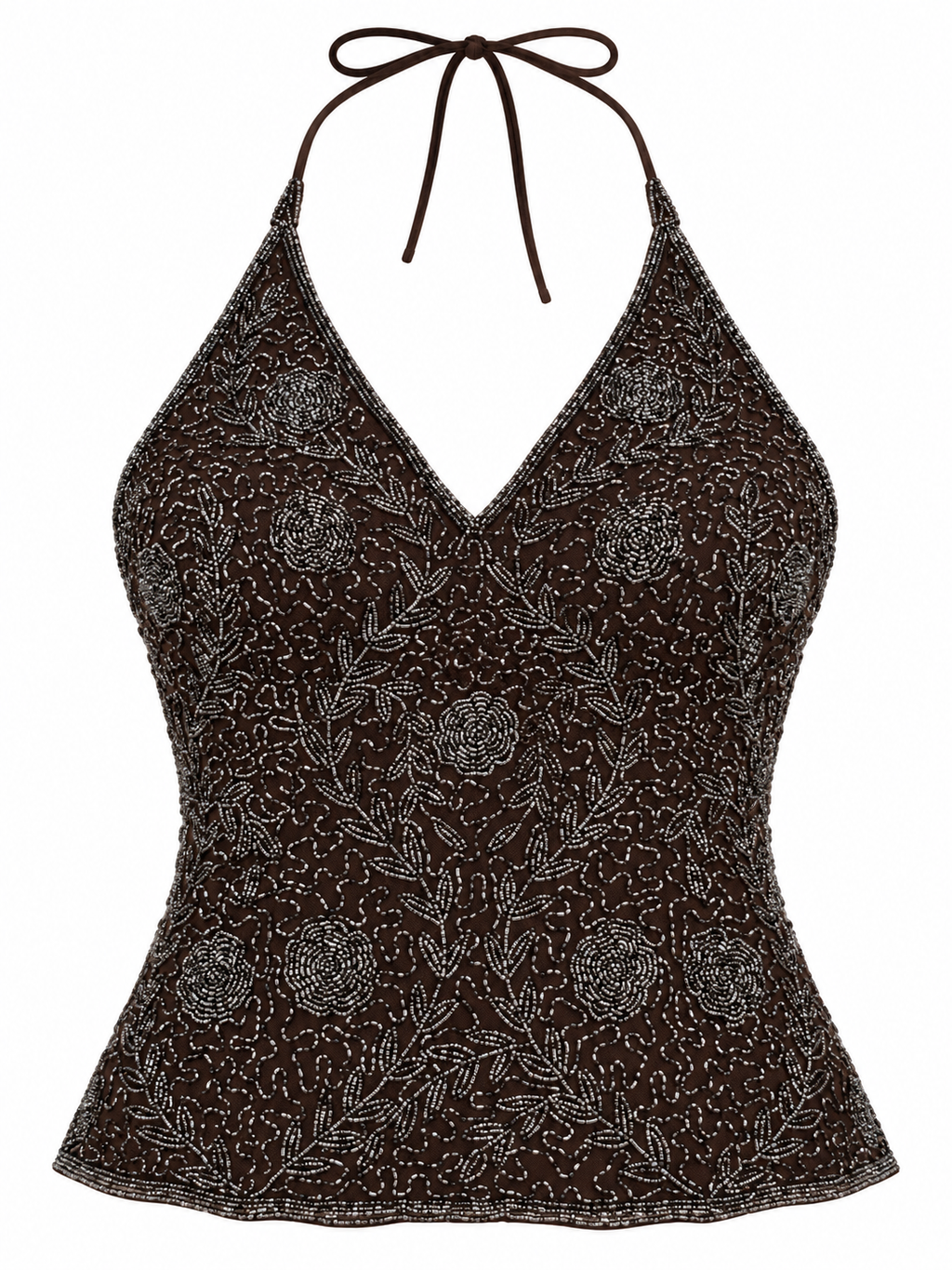 Deadstock brown silk embellished corset blouse