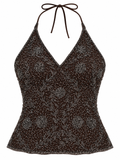Deadstock brown silk embellished corset blouse