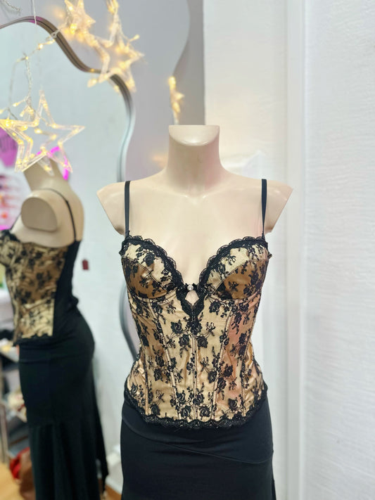 Gold corset with black lace