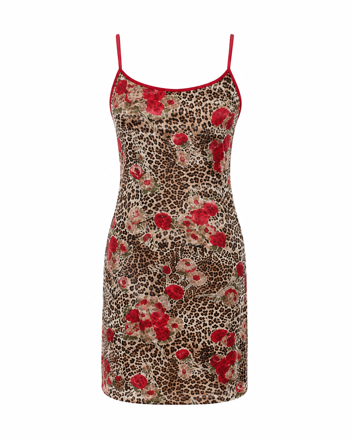 Leopard dress with red flower details