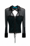 Deadstock corset blouse with mesh sleeves